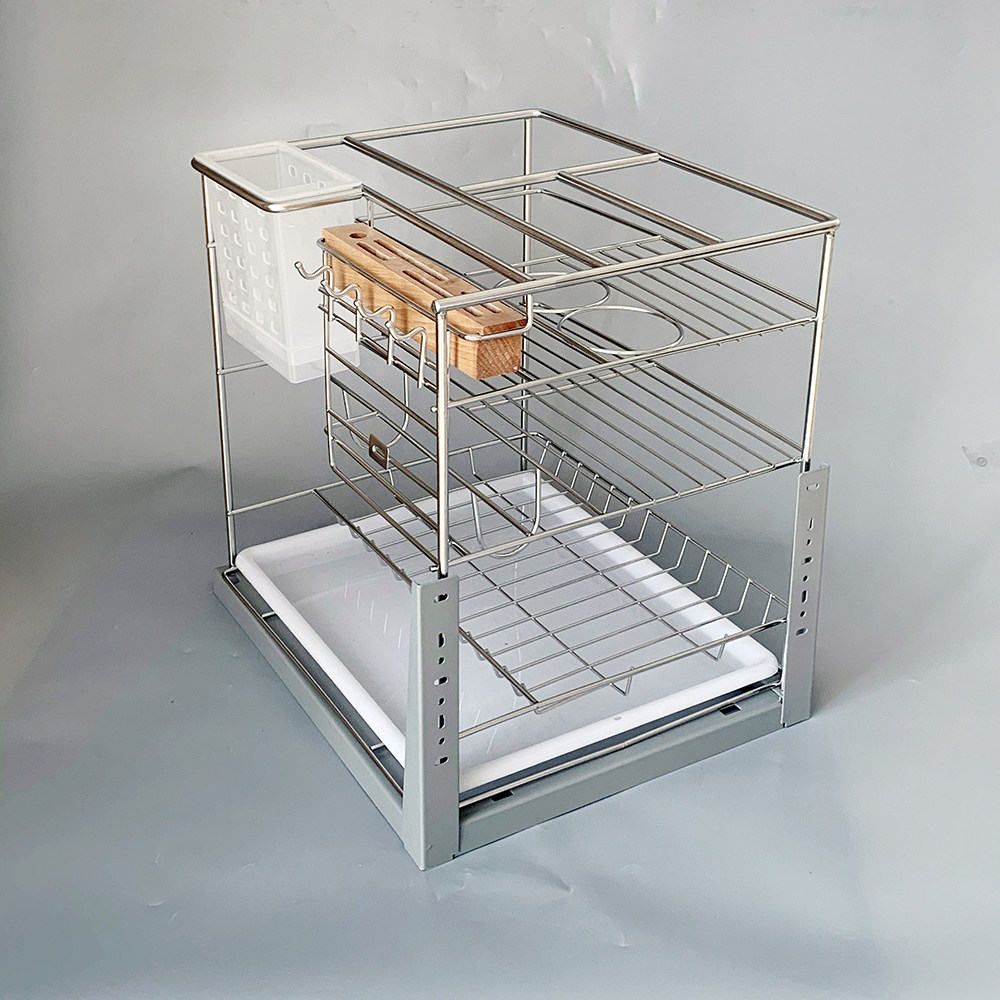 调味橱柜拉篮调料厨房刀架不锈钢抽屉阻尼竖拉拉篮