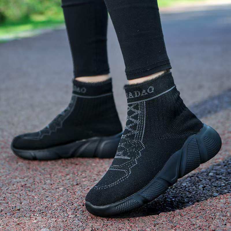 袜子鞋女2022年新款长筒纯棉秋冬季加绒男款加厚弹力靴