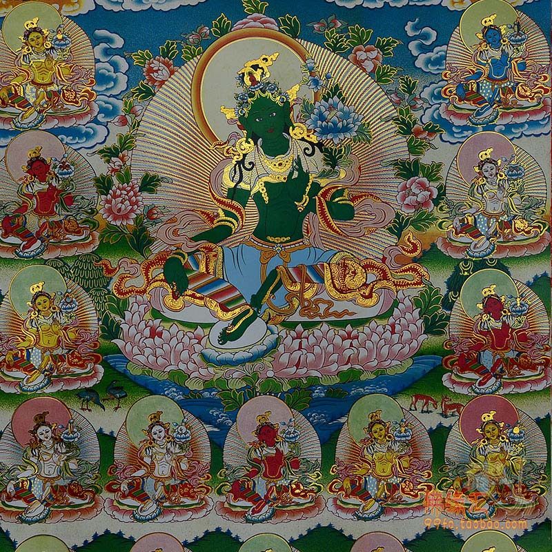 唐卡佛缘绿度佛像壁画客厅藏式装裱镀金烫金藏族唐卡