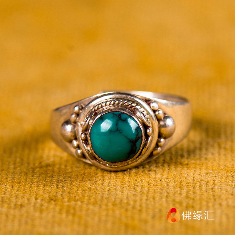 尼泊尔手工藏式首饰戒指西藏民族风天然松石指环戒指