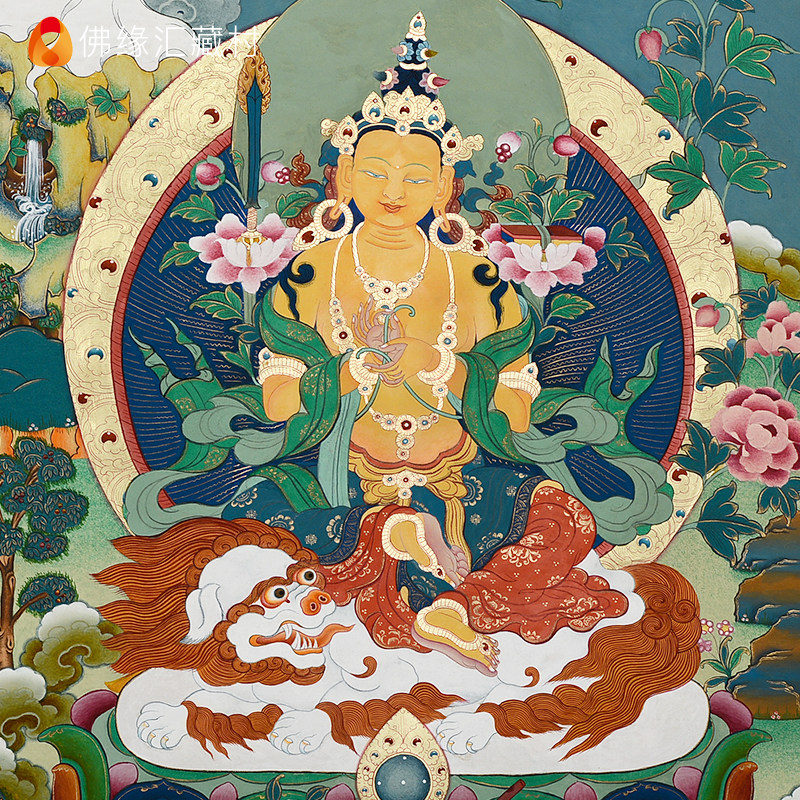 佛缘唐卡手绘文殊菩萨佛像文殊师利旧唐派墙壁藏族唐卡