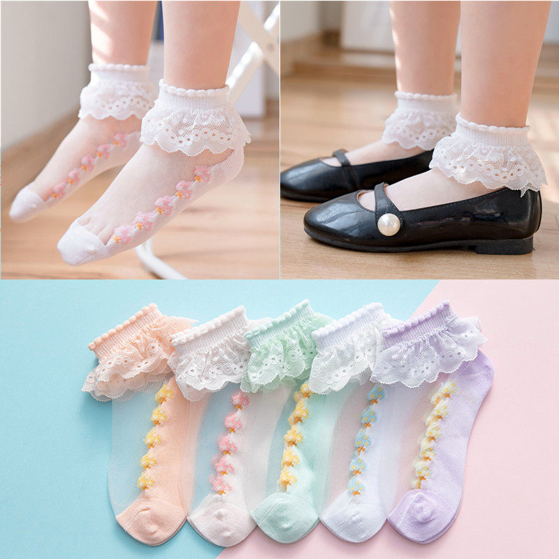 女童短袜玻璃丝玻璃爱宝宝可爱袜子儿童冰丝夏季儿童袜子016岁