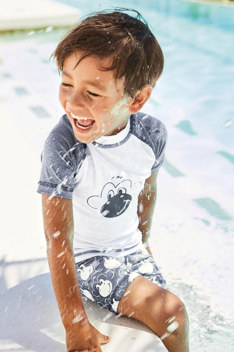 现货英国宝宝男童男孩游泳沙滩短袖防晒儿童分体泳衣泳装 - ein百货