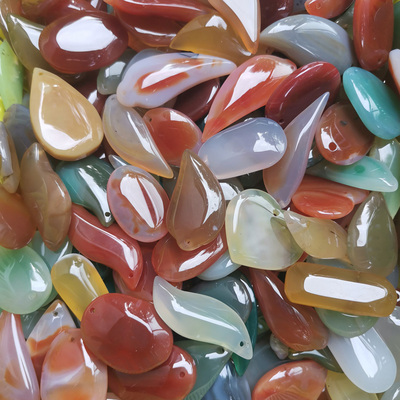 天然彩色玛瑙吊坠挂坠心形树叶水滴七彩鹅卵石挂件雨花石玉石项坠