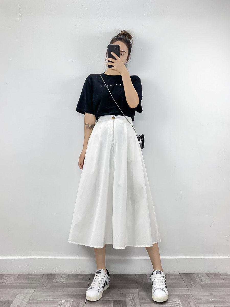 白色百褶半身裙女夏2020新款高腰中长款a字裙显瘦垂感大摆长裙潮