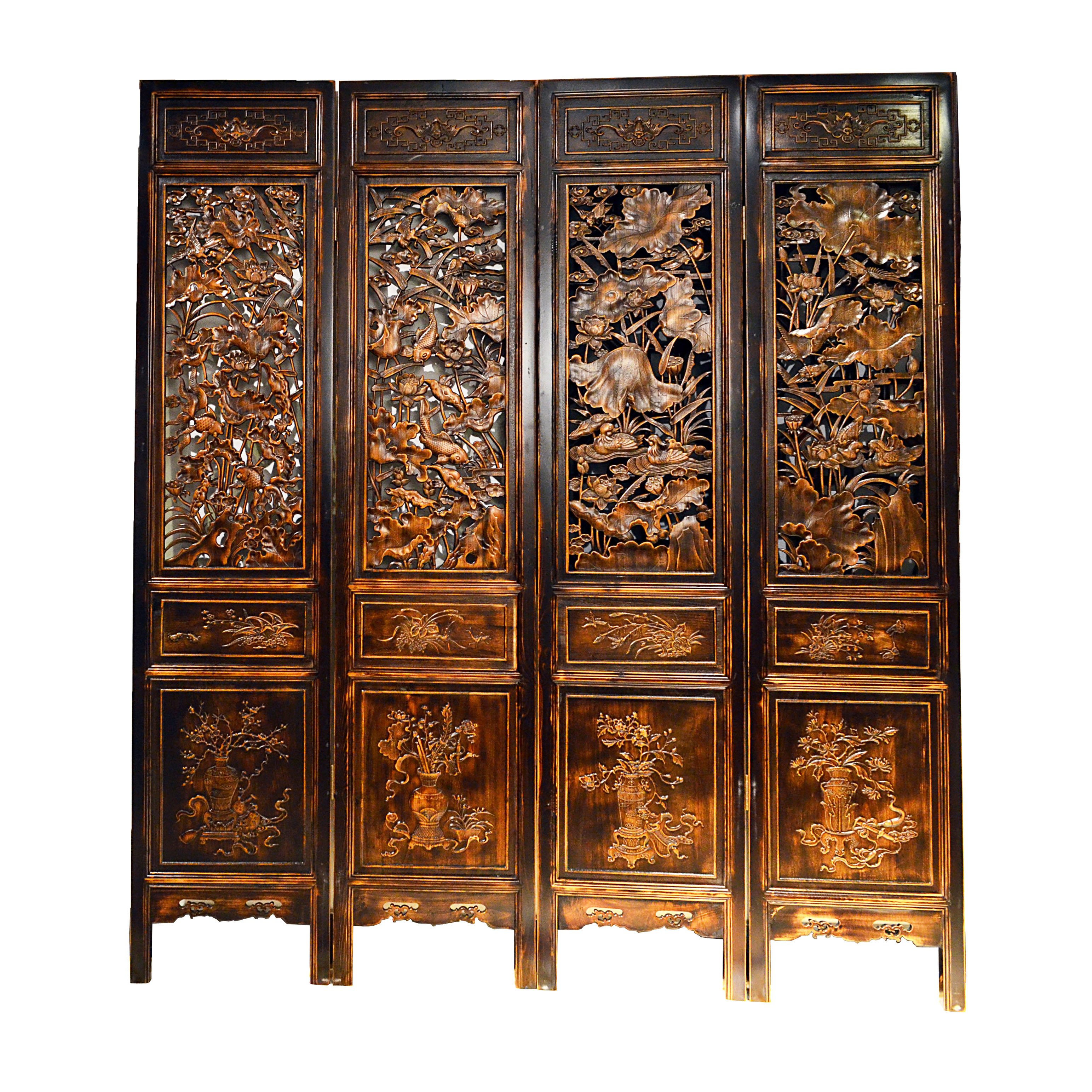 屏风实木隔断中式折屏东阳木雕酒店折屏