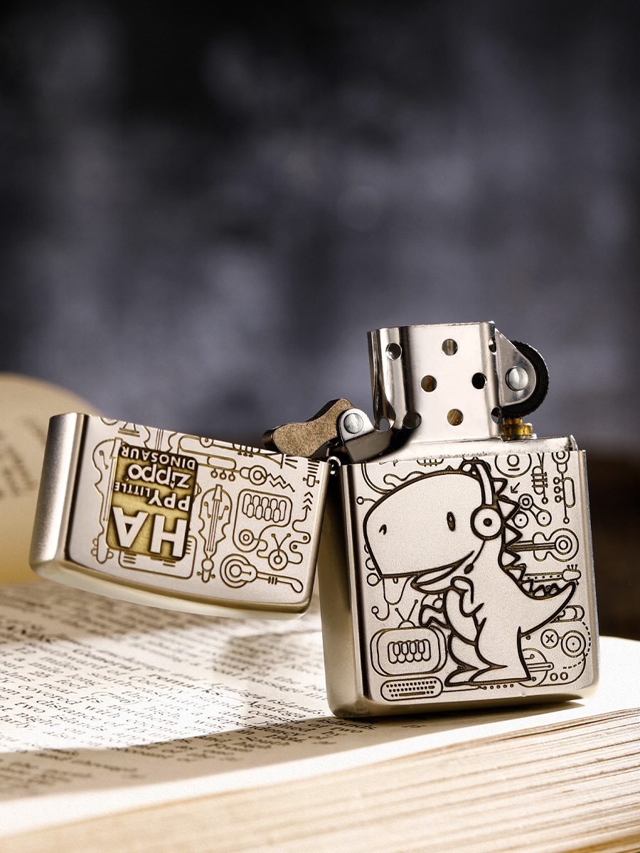 zippo打火机正品芝宝防风火机磨砂雕刻音乐恐龙zippo