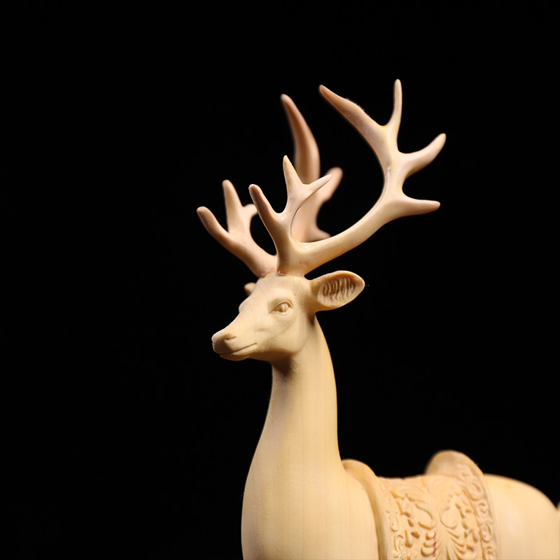 客厅黄杨木雕梅花鹿摆件中式家居装饰实木手工艺品雕刻木雕