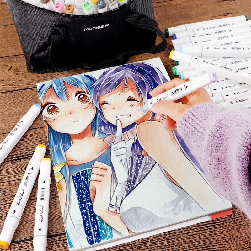 学生touchthree酒精油性双头马克手绘40色60色80色马克笔