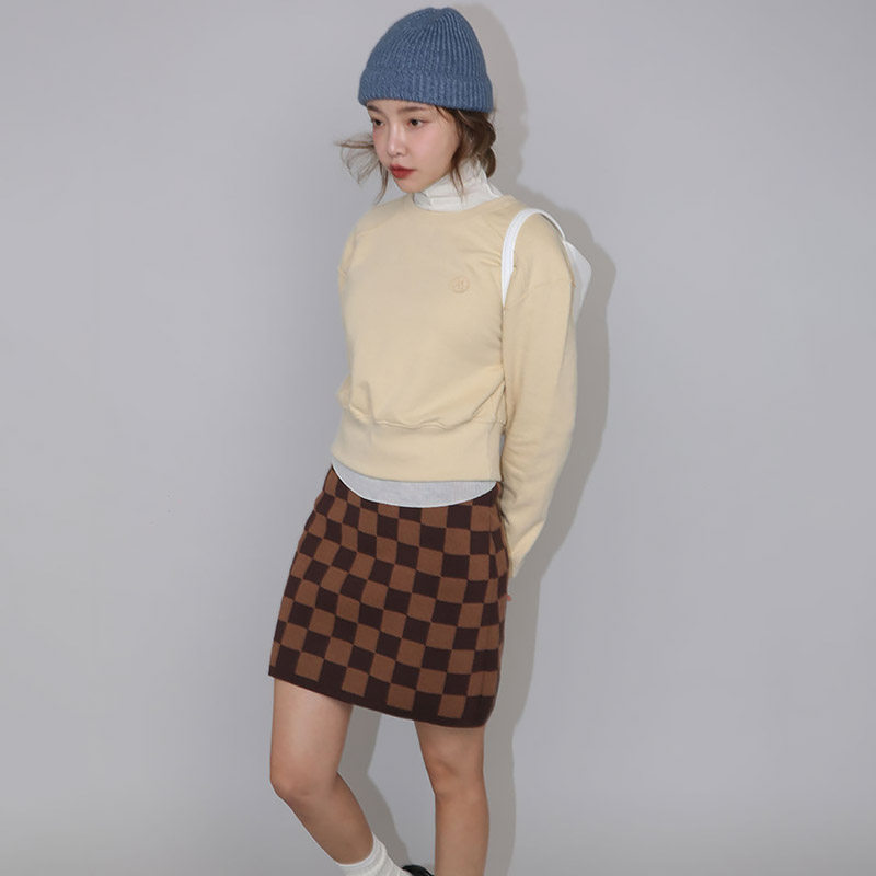 韩国代购stylenanda官网正品松紧腰撞色棋盘棋盘格格子半身裙