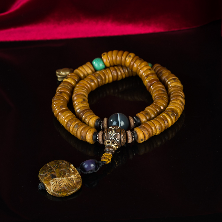 药师藏传密宗佛珠高规制配绿松石珠玉实心料斜佛珠手链