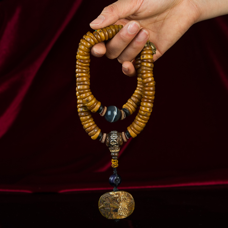 药师藏传密宗佛珠高规制配绿松石珠玉实心料斜佛珠手链