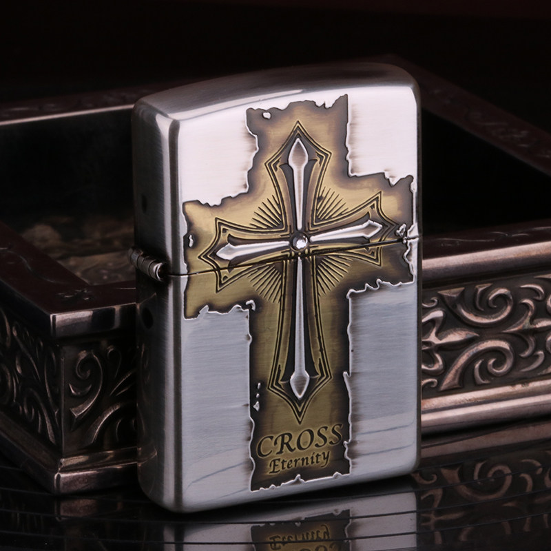 zippo打火机永恒古典十字架镶钻复古雕刻创意大气zippo