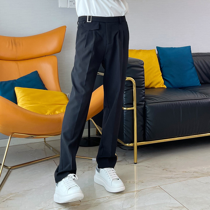 朱渣渣薄款夏季直筒小西装裤男垂感韩版修身小脚休闲裤长裤子痞帅