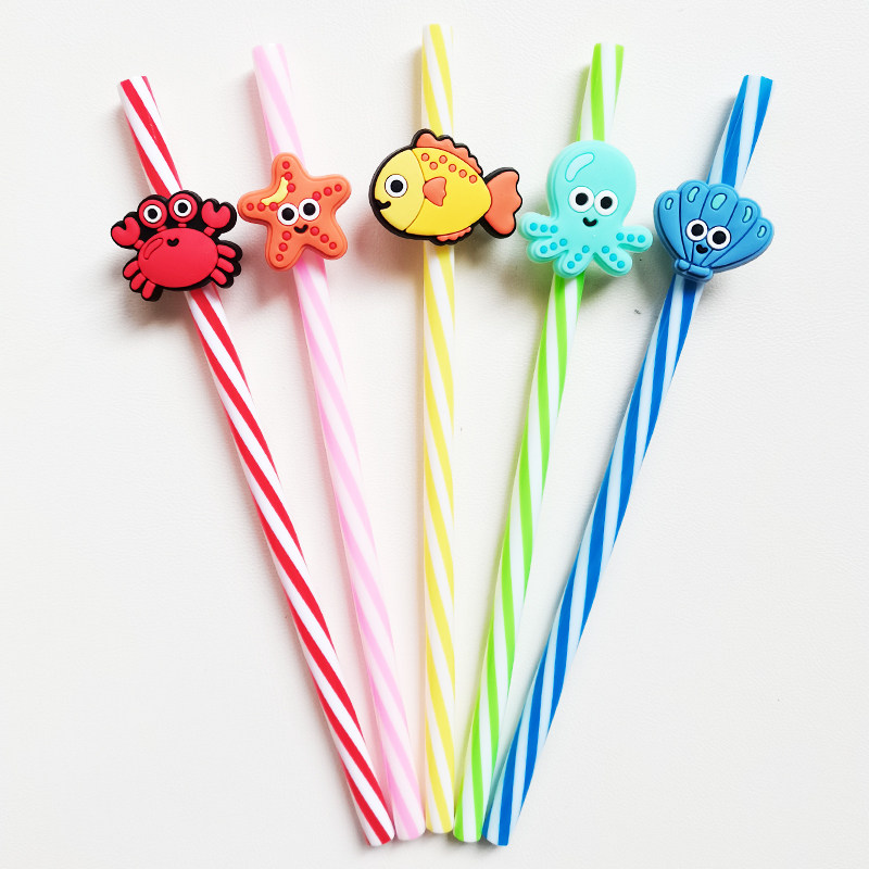 5支卡通英文造型硬直pp吸管网红一次性清洗吸管