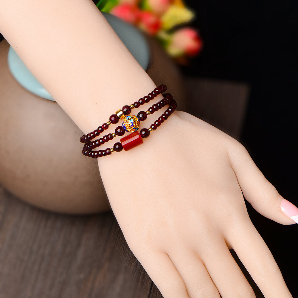 石榴石手链女多圈水晶韩版简约个性手串首饰流行手链