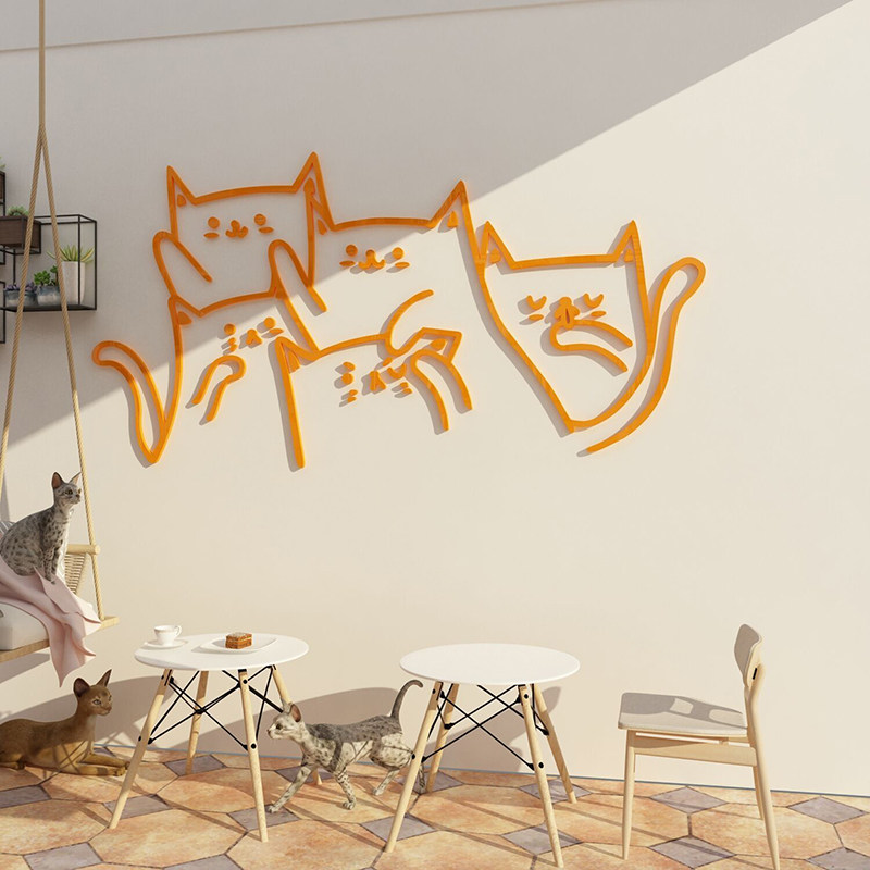 猫咖店墙贴纸画撸猫咪网红打卡宠物店铺装饰用品墙贴