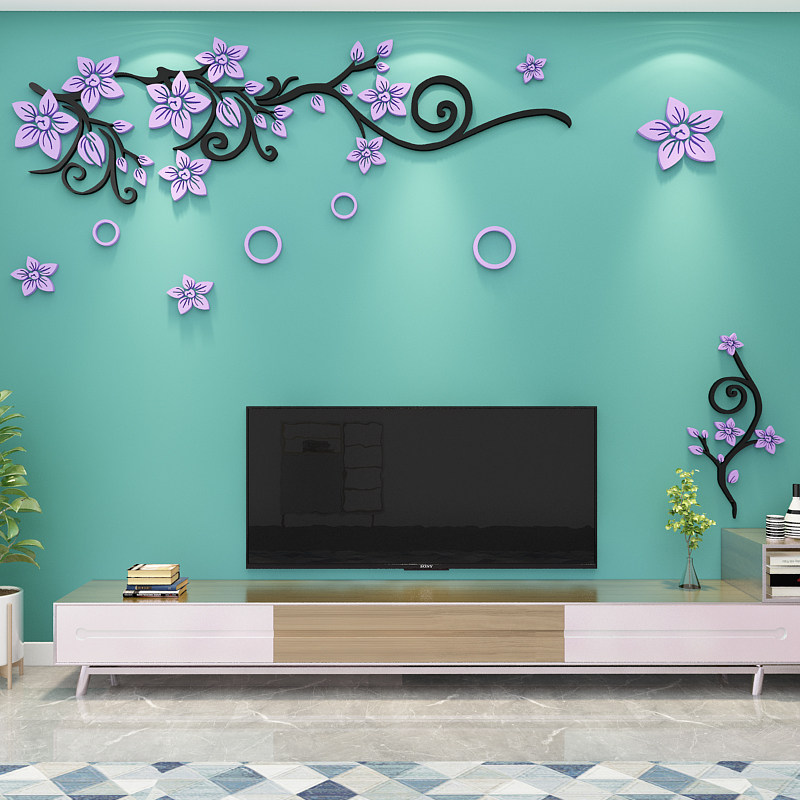 浪漫电视背景墙贴纸自粘亚克力3d立体壁画客厅墙贴