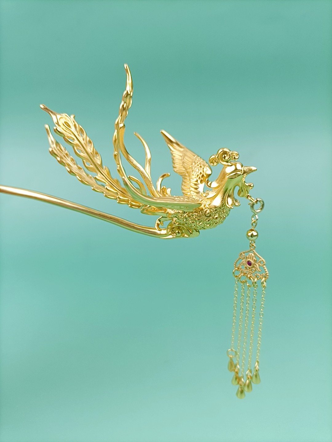 凤簪听白白手原创纯银24k金凤凰汉服盘发头饰发饰