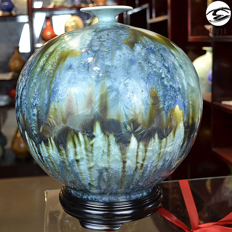 花瓶摆件瓷都陶瓷结晶高温色釉客厅结婚送礼花瓶