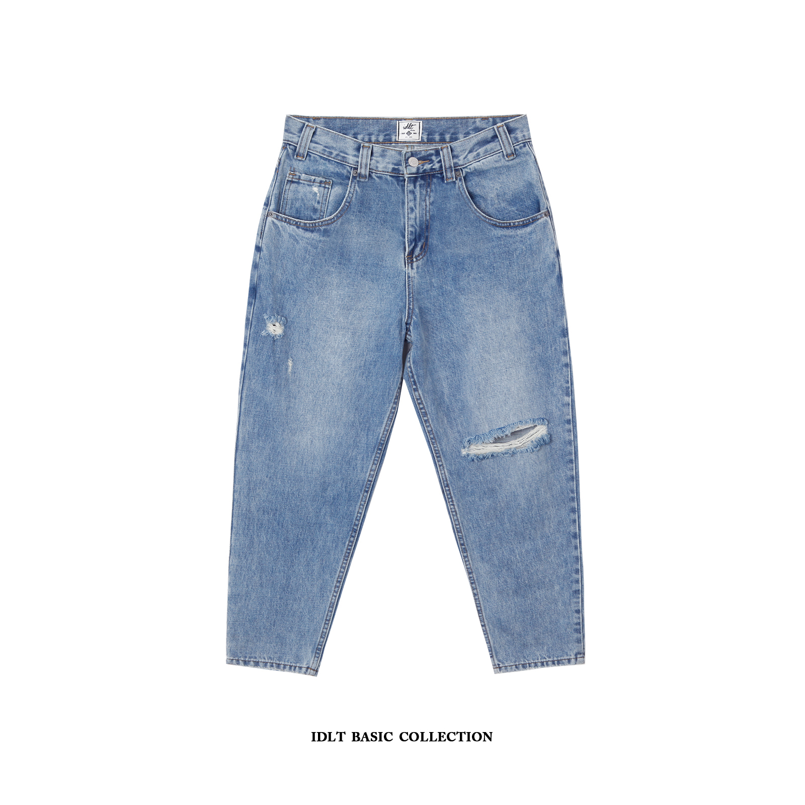 IDLT 90s 重磅高质 破洞浅蓝 宽松锥形萝卜裤割烂牛仔裤 男女潮