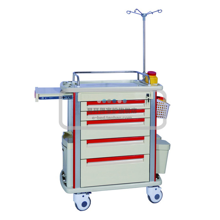 抢救推车多功能abs材质抽屉输液挂钩插排氧气平板手推车
