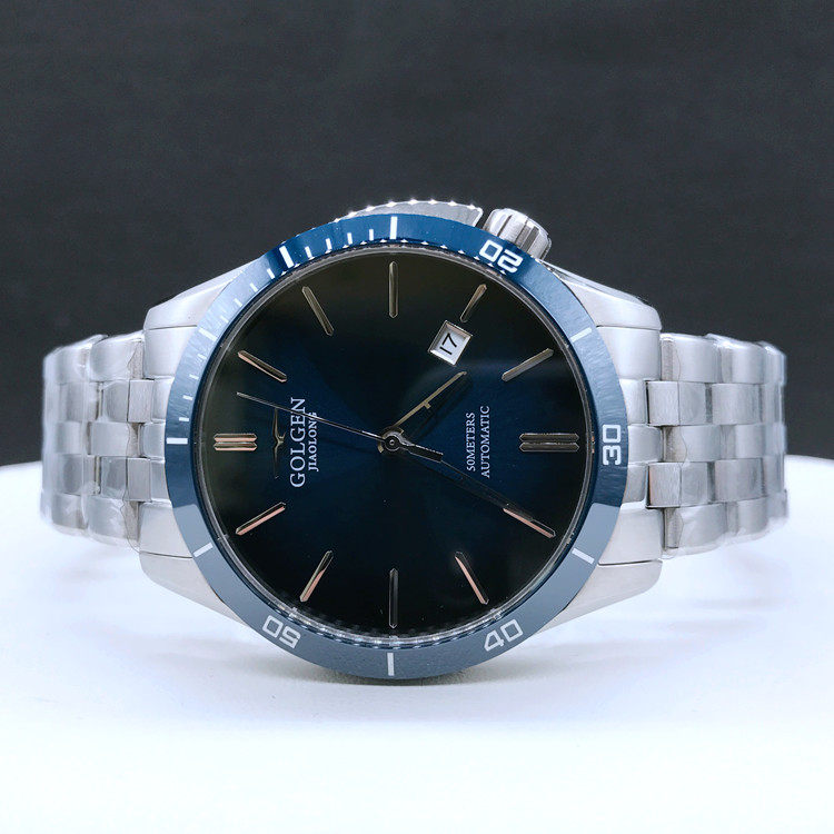 2018专柜正品古尊蛟龙号手表钢带蓝色全自动机械表日历防水男表