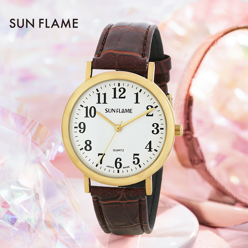 手表日本进口sunflame简洁大方皮带男款男士日韩腕表