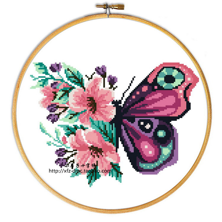 小房子十字绣正品dmc圆形蝴蝶简单手工礼物彩虹湘绣