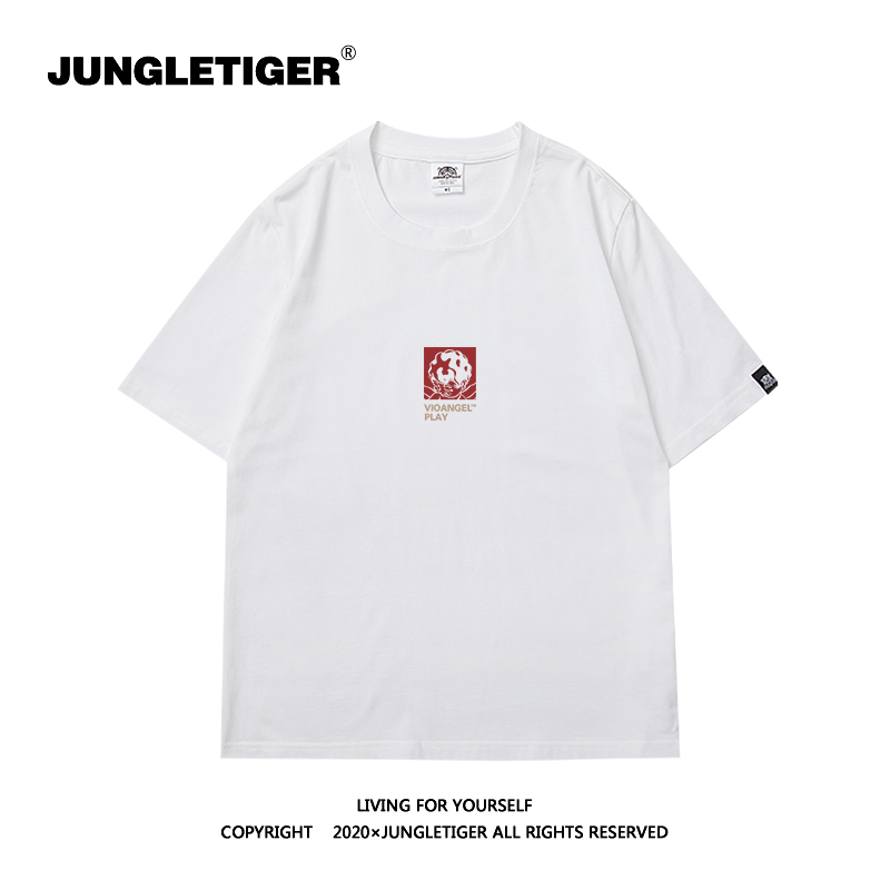 丛林老虎新款潮牌简约天使T恤男 个性时尚百搭宽松bf风纯棉短袖女