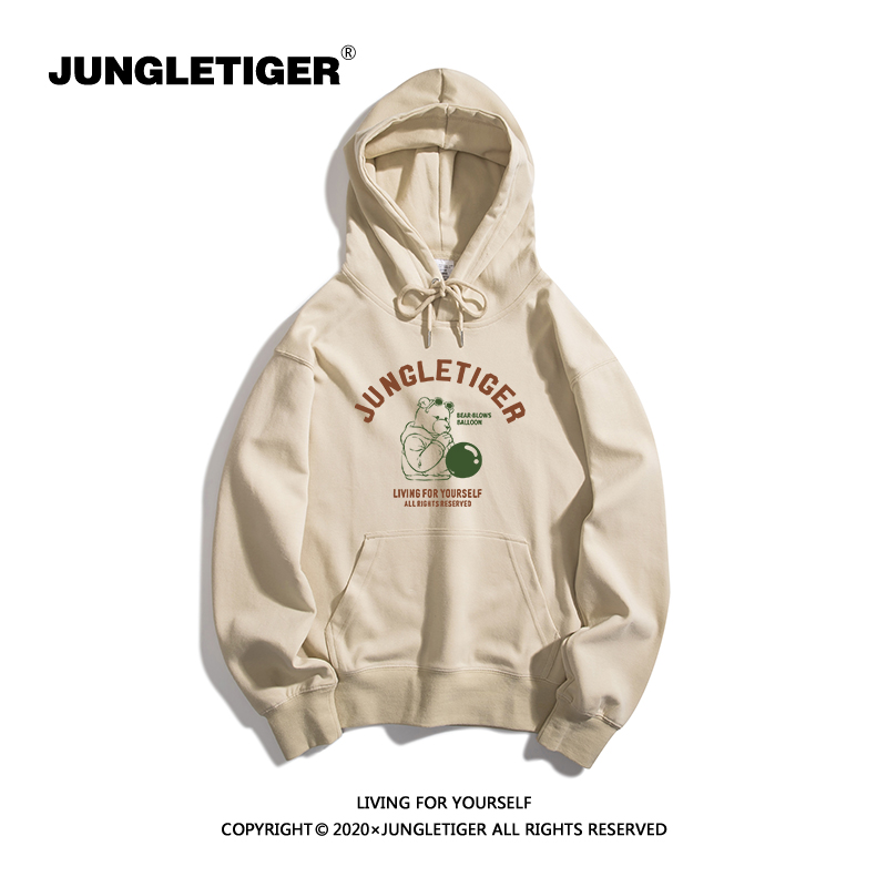 丛林老虎潮牌嘻哈小熊美式连帽卫衣男潮流嘻哈情侣宽松嘻哈上衣