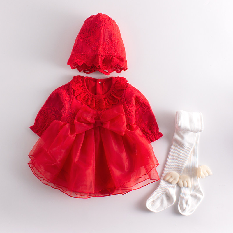 连衣裙新生儿礼服秋装 衣服洋气春秋 婴儿满月公主裙百天女宝宝长袖