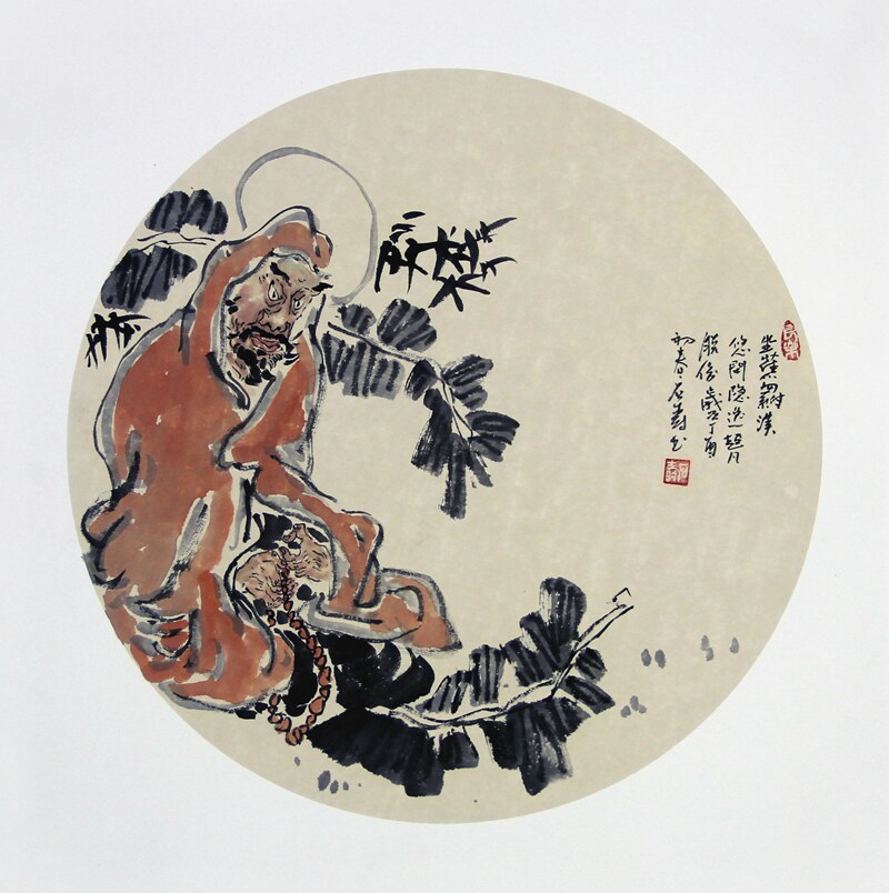 石寿纯手绘真迹国画禅意人物画十八罗汉卡纸茶庄国画