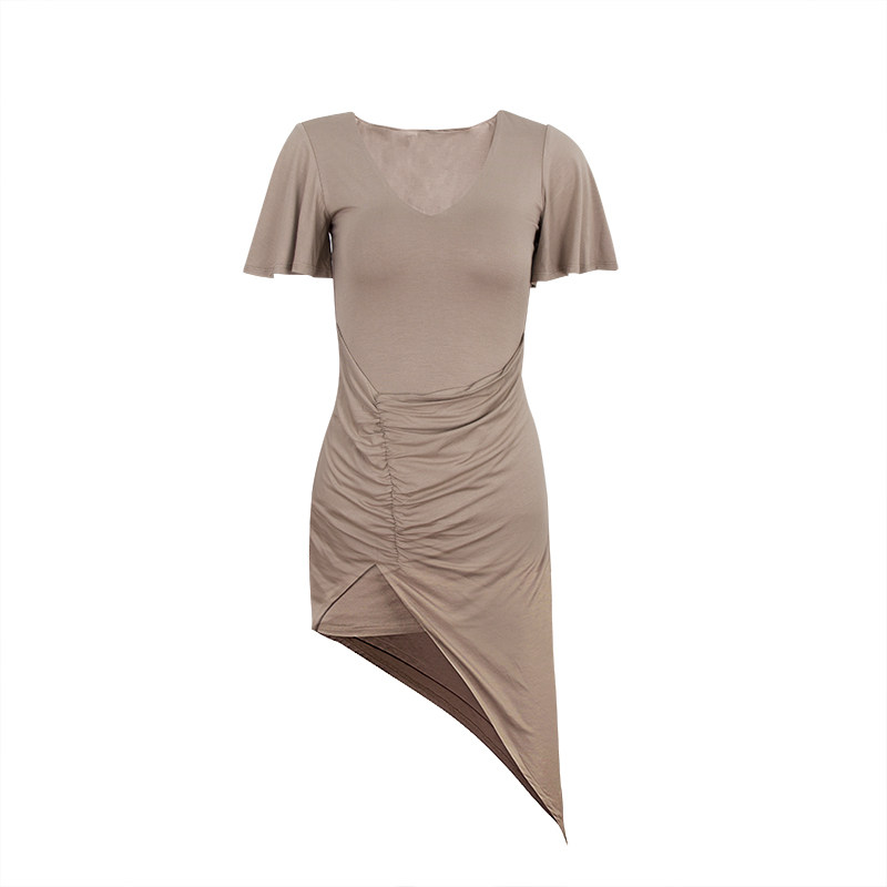 特价清仓连衣裙夏季新款褶皱不规则裙边修身显瘦包连衣裙