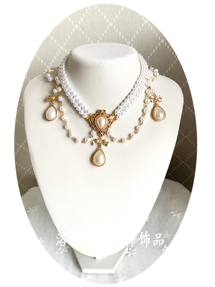 复古lolita巴洛克水滴珍珠锁骨蓝宝石短款欧式宫廷项链