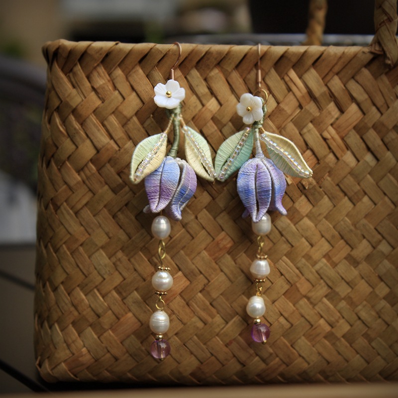 云山梦舟紫灵蚕丝铃兰耳环缠花耳饰古风汉服耳环