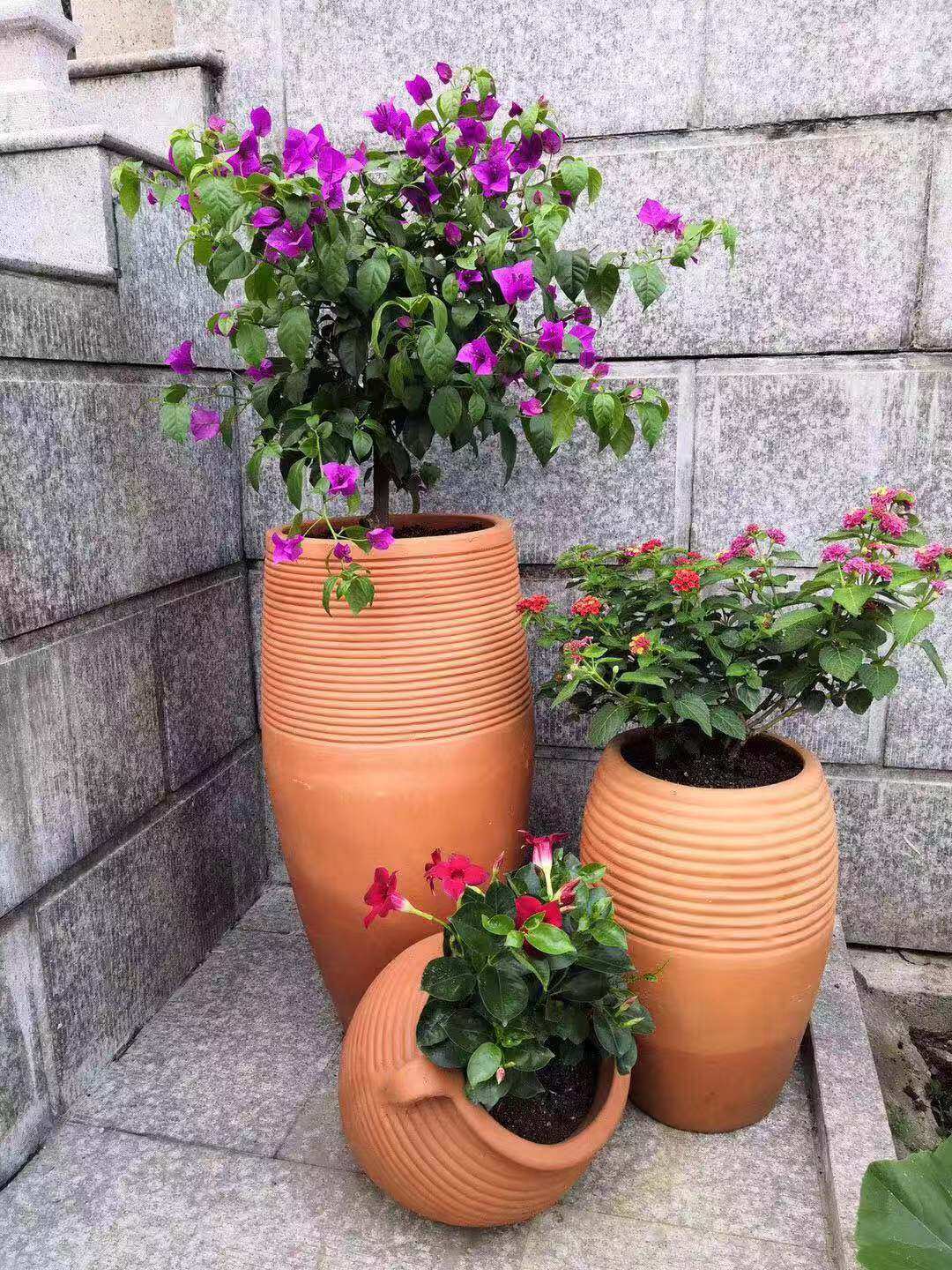 花盆组合新款包邮红陶土田园庭院陶瓷大号粗陶花盆