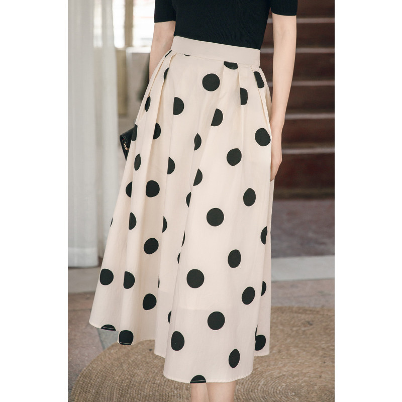 弥古白色波点半身裙女夏季薄款半裙中长裙子半身裙