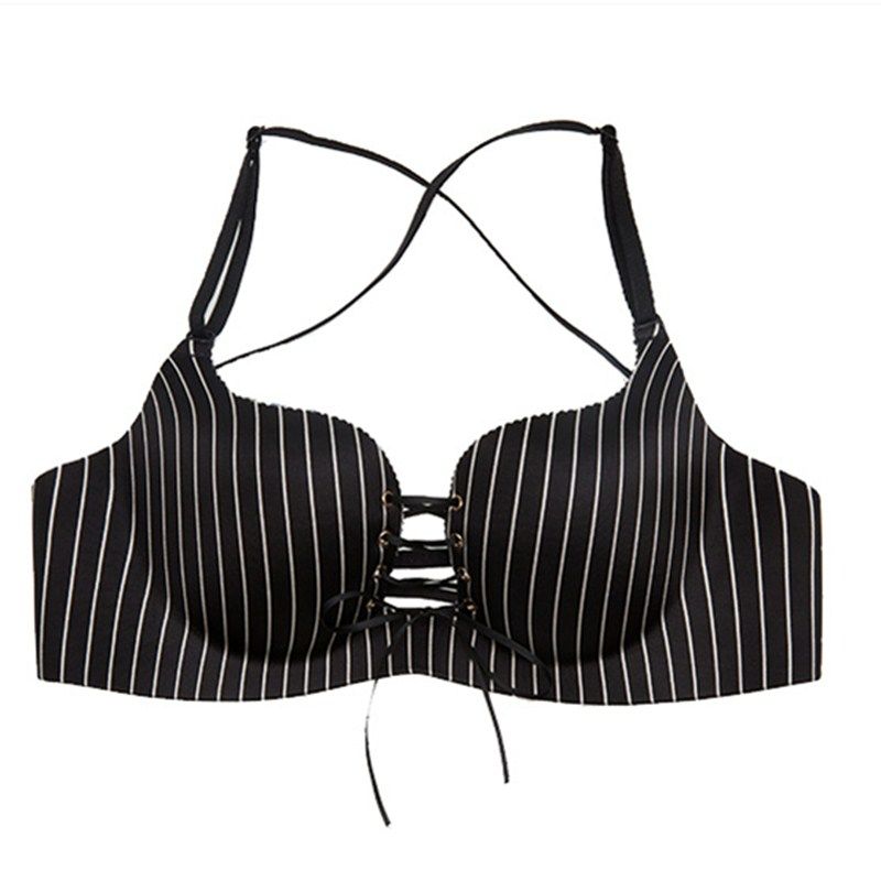 少女文胸聚拢小胸无钢圈绑带细肩带美背内衣女套装交叉带挂脖胸罩