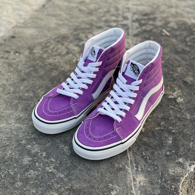 白菜vanssk8hi紫色高帮翻毛帆布帆布女鞋休闲鞋板鞋