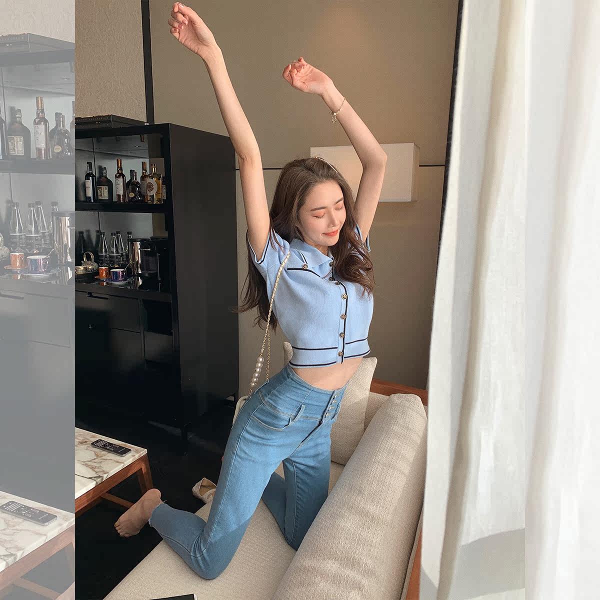 越心nami 牛仔蓝高腰牛仔裤女春装2020新款修身显瘦百搭小脚裤 - 越心