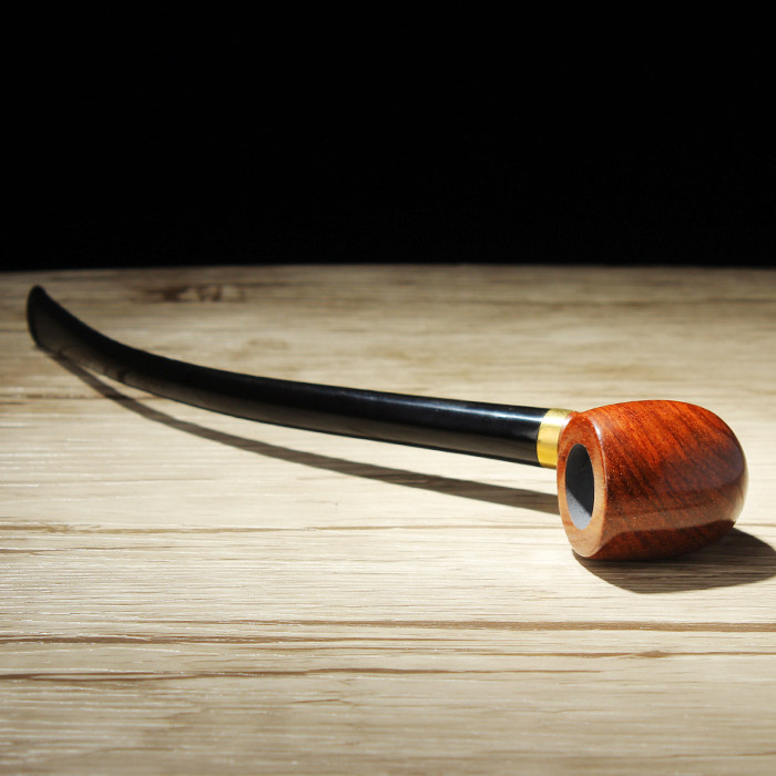 烟斗花梨长柄阅读3mm金属红木手工弯嘴弯柄烟斗