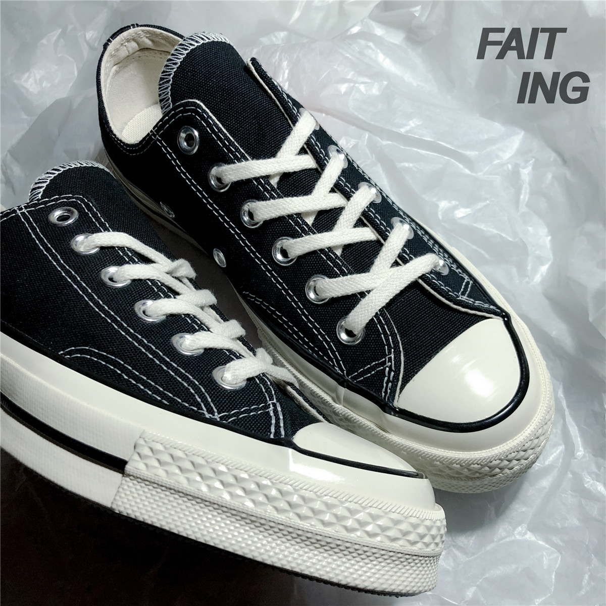 converse匡威1970s三星标黑色高低帮经典男女帆布鞋70s 162058c