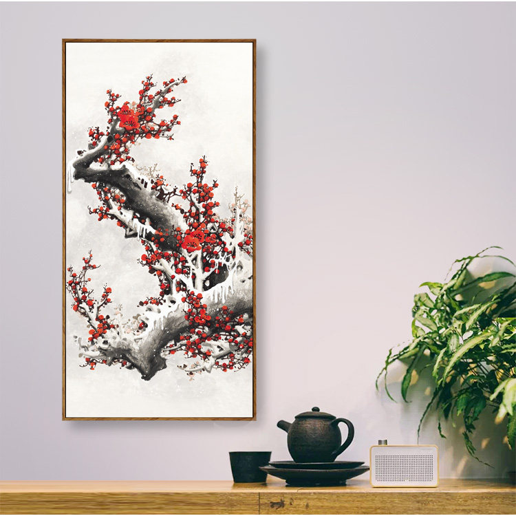 铁古梅花寒梅花卉沙发背景墙国画中式客厅字画现代装饰画