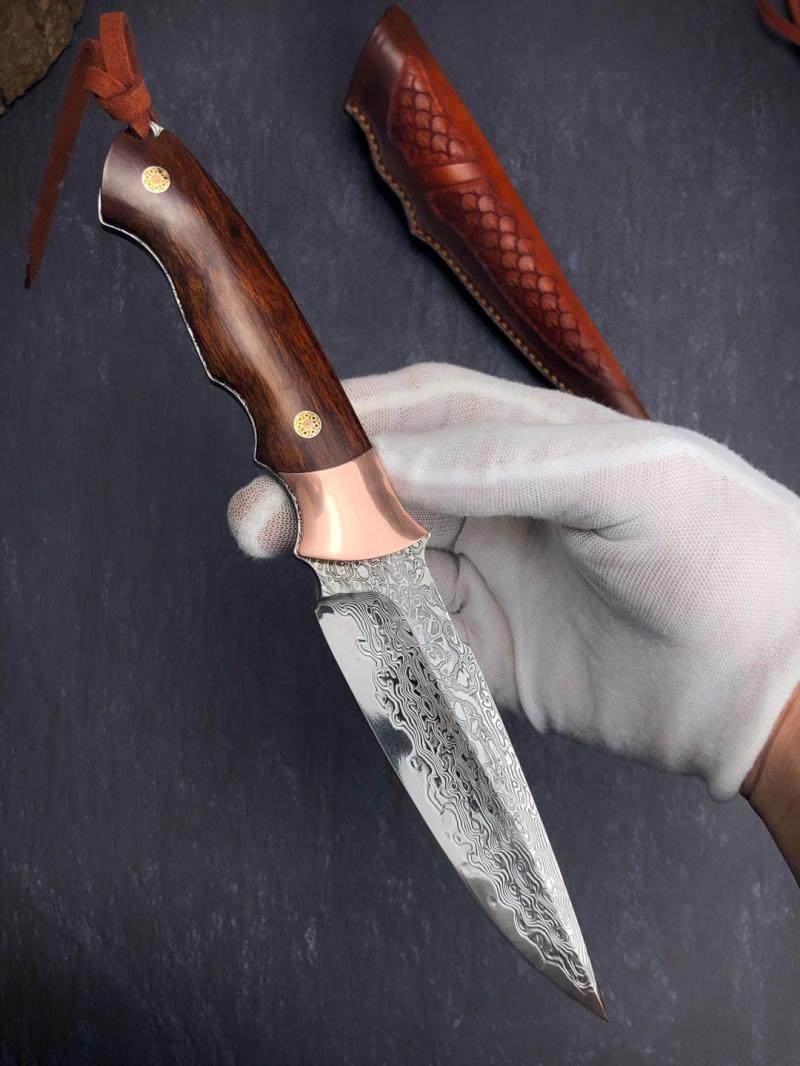 荒野求生龙骨收藏花纹钢刀大马士革vg10一体直刀锋利其他户外刀具