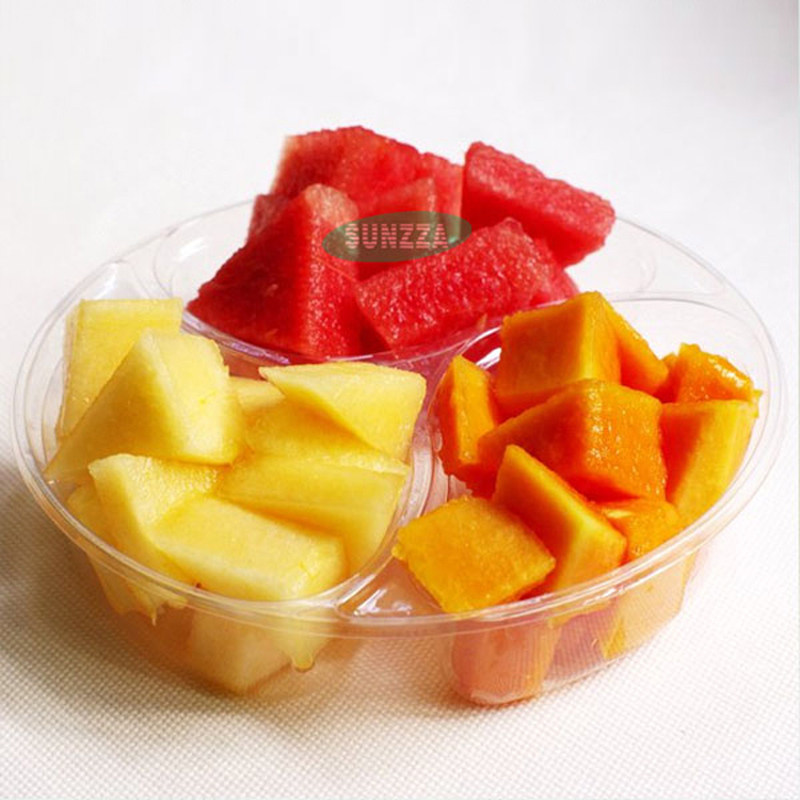 一次性水果盒子透明有盖圆形水果拼盘鲜切水果盒沙拉碗包装盒免邮