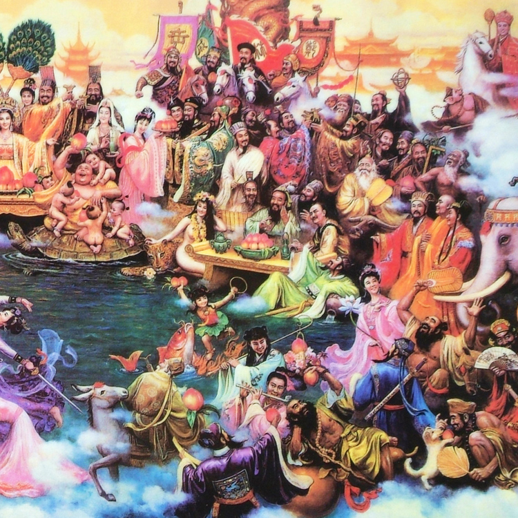 瑶池会仙图 国画挂画 道教诸天神聚会丝绸画 瑶池仙境卷轴画包邮