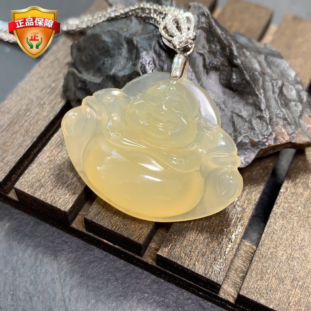 云南天然玉石a货黄龙玉弥勒佛笑佛公大肚佛吊坠挂件平安冰种老料