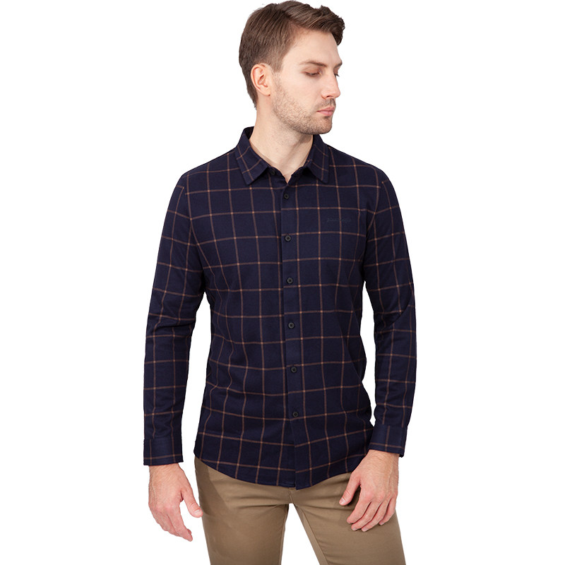 松鹰衬衫男商务休闲格子长袖衬衫秋冬新款开衫t恤绵羊毛针织外套