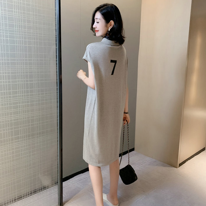 针织冰丝连衣裙女夏装2022新款欧洲站欧货潮休闲无袖polo领t恤裙